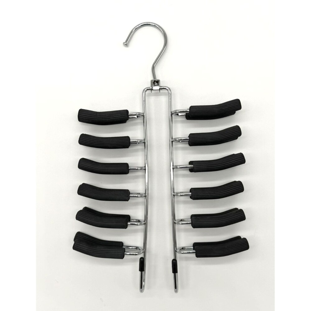 24 Hook Tie Rack Hanger Chrome Metal Closet Organizer Swivel Hook Non-Slip Black
